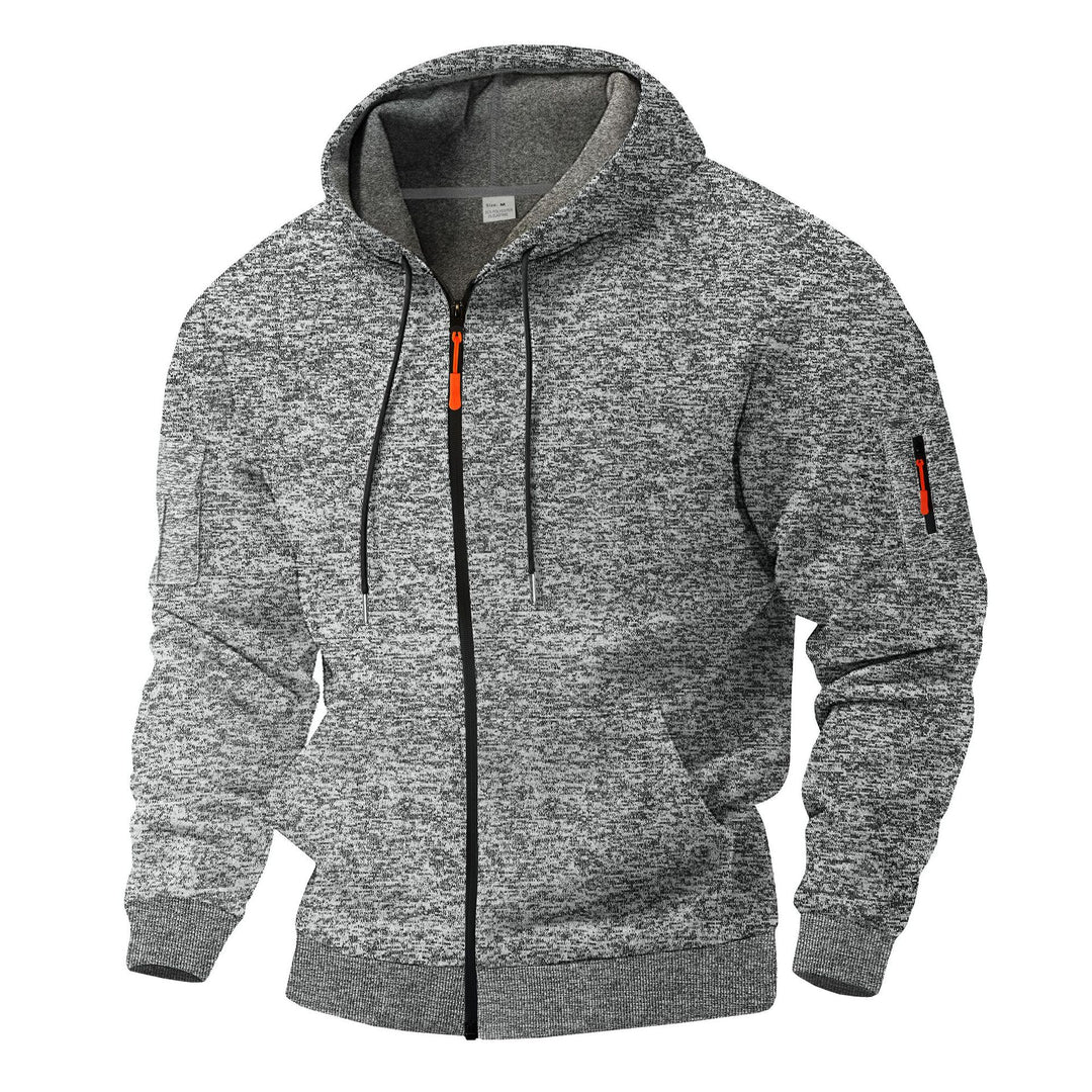 Men's variegated zip-up hoodie with kangaroo pocket, arm pocket, and ribbed cuffs Mune Fashion