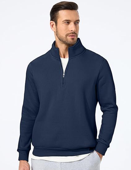Men's half-zip pullover made of heavy cotton blend with high standing collar and ribbed cuffs Mune Fashion