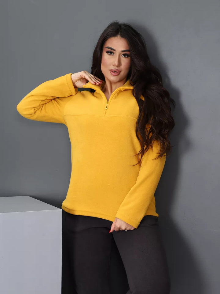 Ladies' fleece top with short half-zip and stand-up collar Mune Fashion