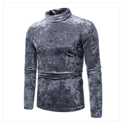 Men's figure-hugging velvet polo collar long sleeve shirt with stretch content Mune Fashion