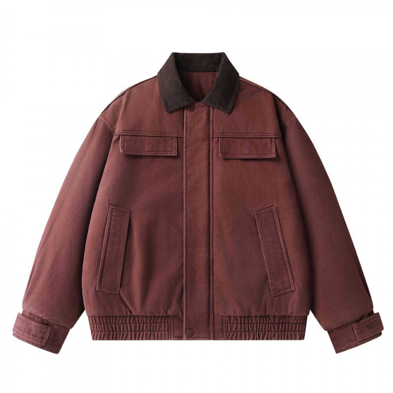 Men's Oversized Canvas Blouson with Cord Collar, Concealed Front Placket and Gathered Hem Mune Fashion