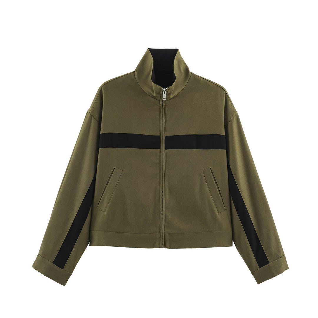 Unisex Short Cut Track Jacket with Stand-Up Collar, Contrast Stripes and Zipper Mune Fashion