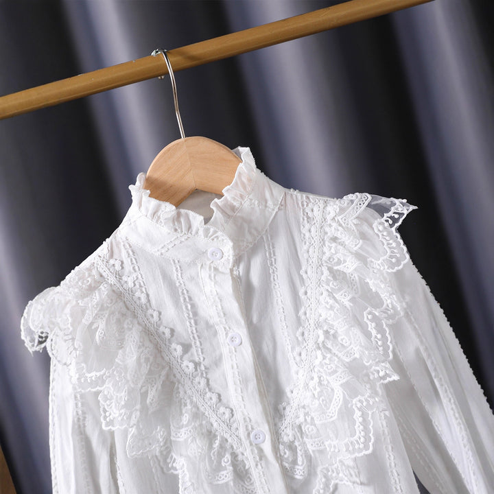 Girls Ruffle Blouse with Elegant Lace Accents Mune Fashion