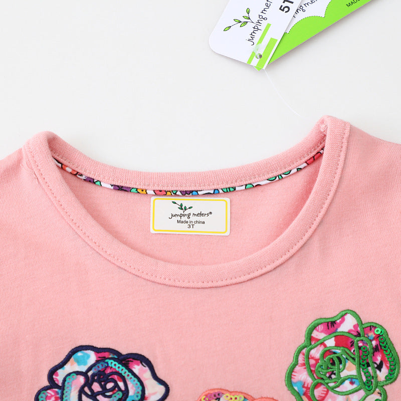 Girls cotton dress with floral design and sparkling appliqués Mune Fashion