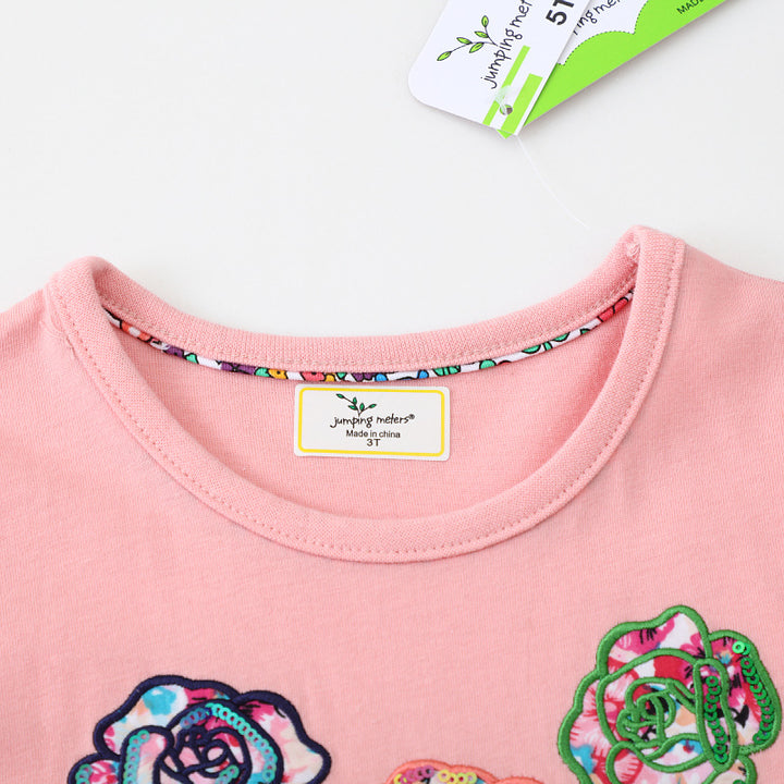 Girls cotton dress with floral design and sparkling appliqués Mune Fashion