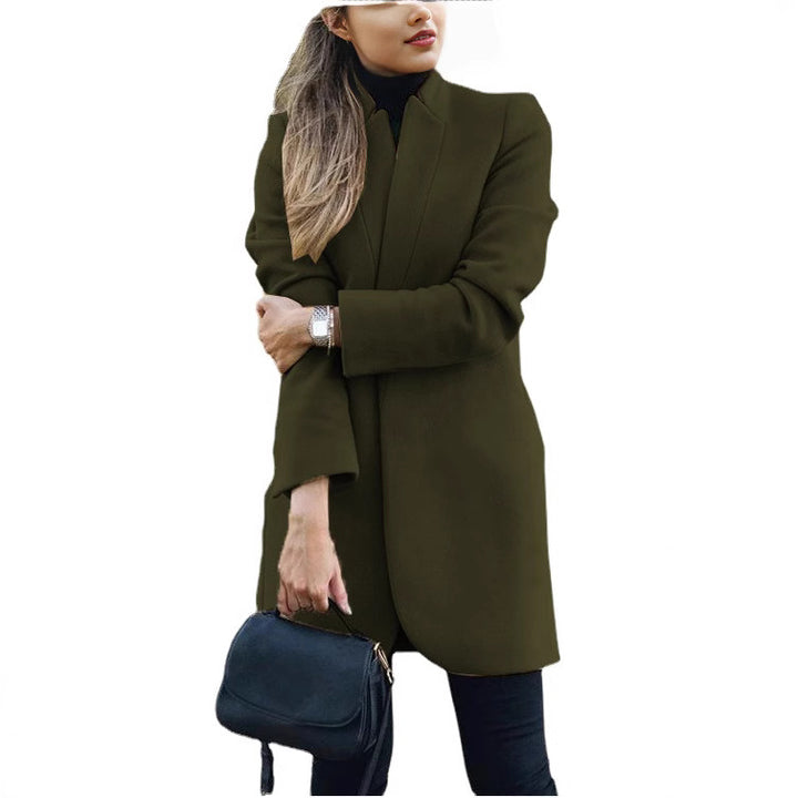 Women's tailored long blazer coat with stand-up collar and concealed fastening Mune Fashion