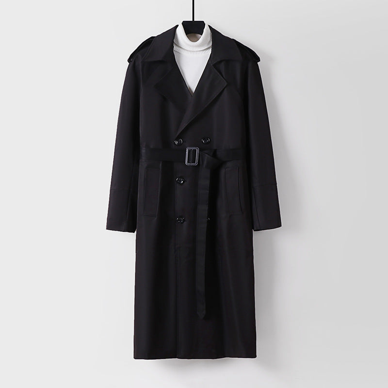 Men's Long Double-Breasted Trench Coat with Belt and Epaulettes Mune Fashion