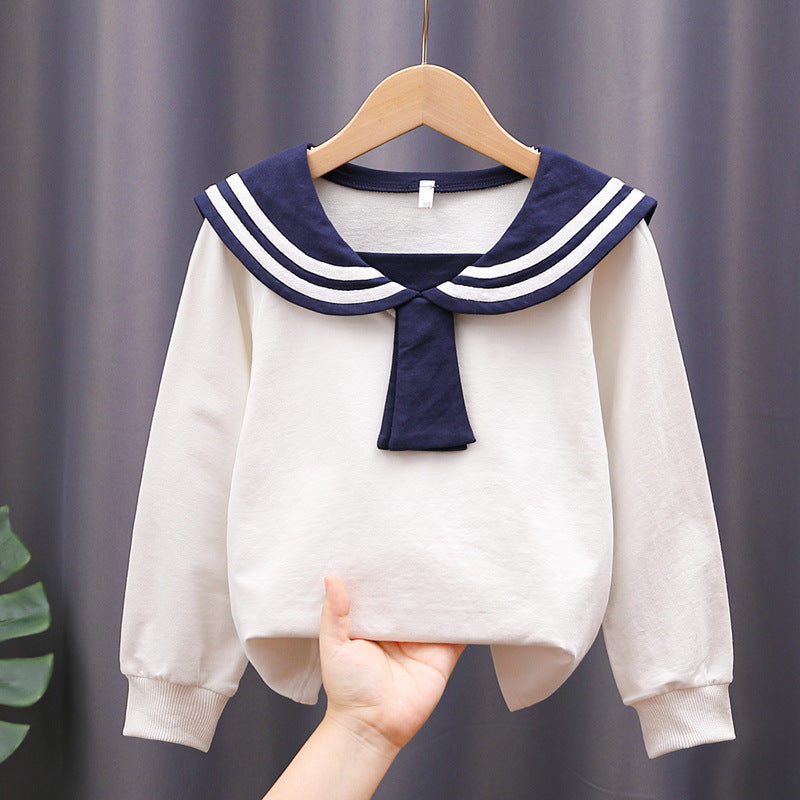 Girls Sailor Sweatshirt with Stylish Collar Mune Fashion