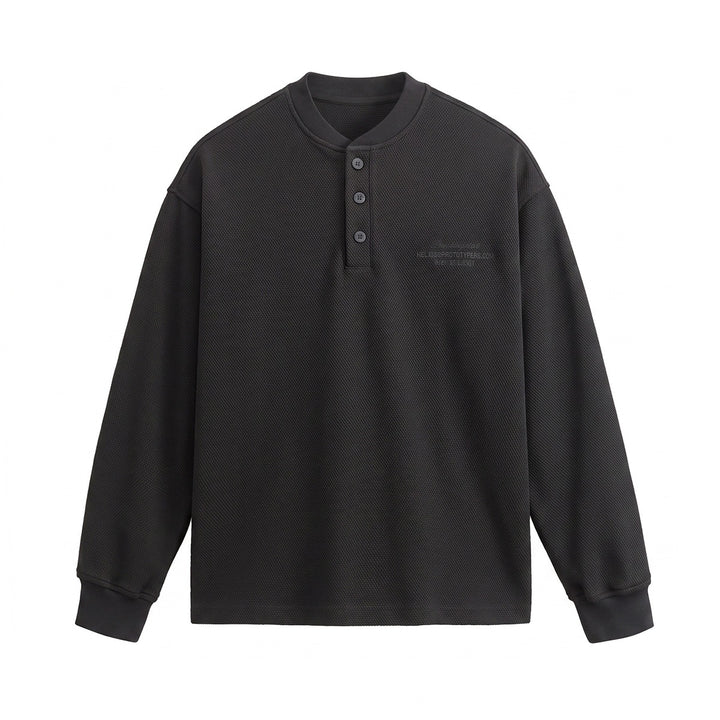 Unisex Loose-fitting Henley sweatshirt with waffle texture and ribbed cuffs Mune Fashion