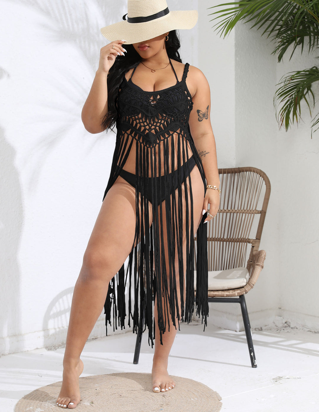 Women crocheted beach cover-up with fringed design Mune Fashion