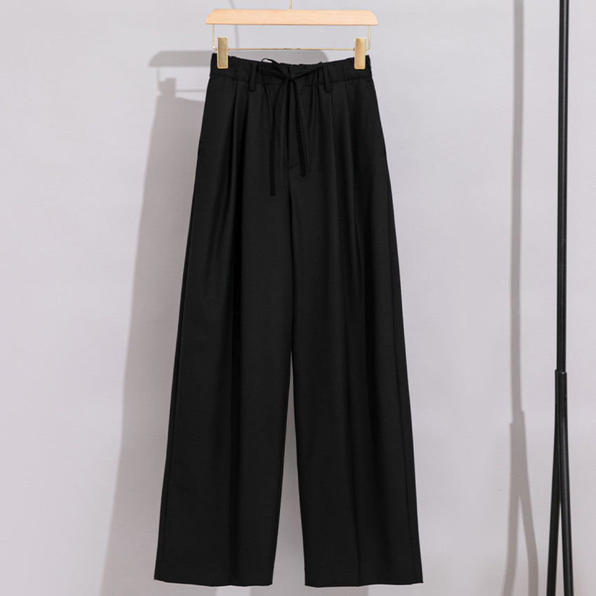 Women's Wide High-Waist Trousers with Drawstring and Crease Mune Fashion