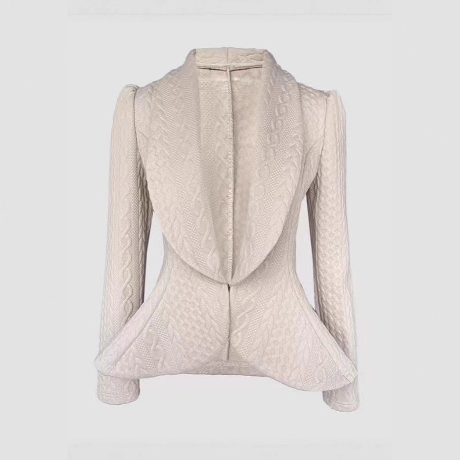 Women's Tailored Knit Blazer with Shawl Collar and Cable Knit Structure Drune