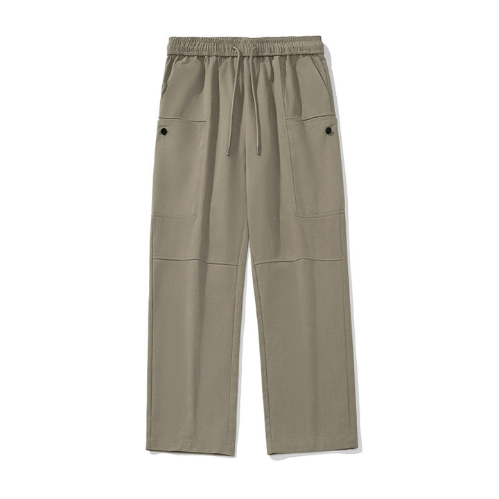 Unisex Wide Relaxed-Cargo-Palazzo-Pants with Elastic Drawstring Waist and Applied Button Pockets Mune Fashion