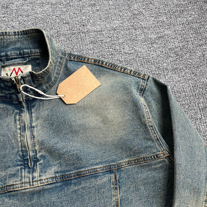 Men's denim pullover jacket in vintage look with half zip and stand-up collar Mune Fashion