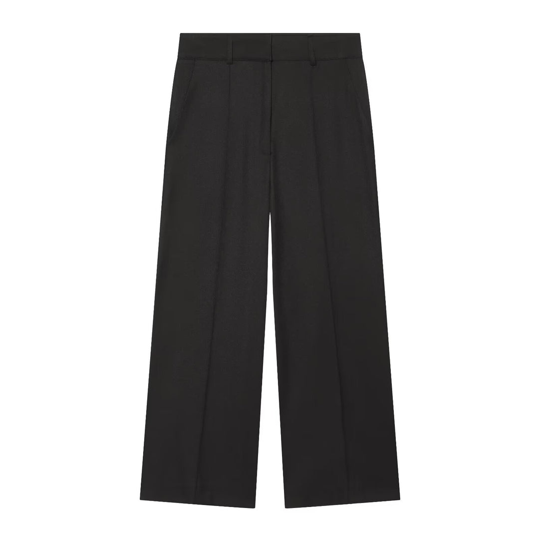 Women's Wide High-Waist Trousers with Crease, High Waist and Belt Loops Drune