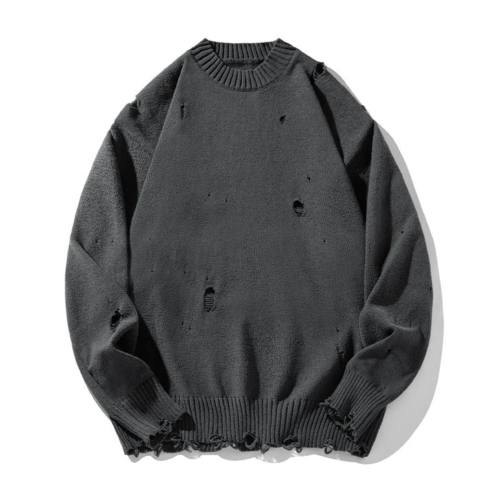 Unisex Oversize Knit Sweater in Destroyed Look with Round Neckline, Chunky Knit and Ribbed Hem Mune Fashion