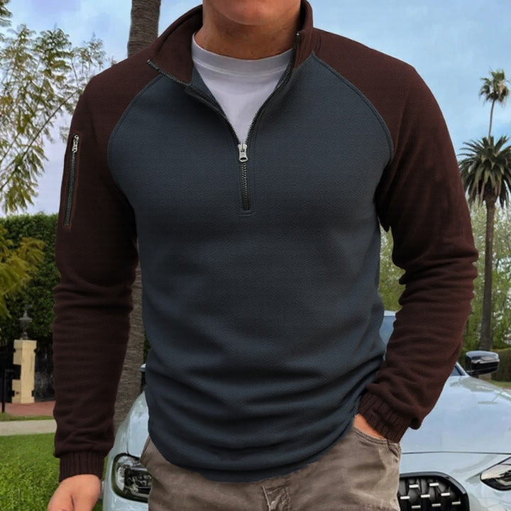 Men's slim fit half-zip pullover with raglan sleeves, waffle texture, and sleeve pocket Mune Fashion