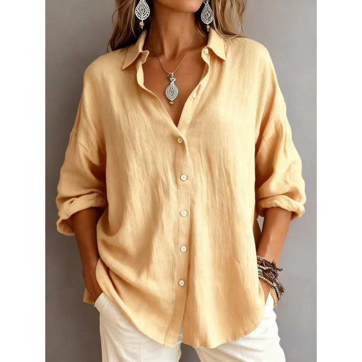 Women's Loose Linen Look Shirt with Oversized Cut and Round Hem Mune Fashion