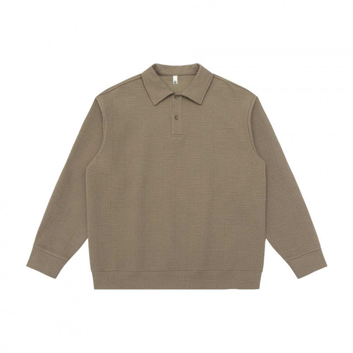 Unisex Long-Sleeve Knit Polo Shirt Sweater with Boxy Fit and Waffle Texture Mune Fashion