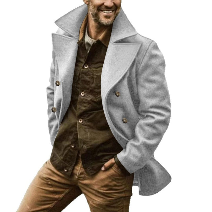 Men's short coat in marine style made of wool blend with double button placket and large lapel Mune Fashion