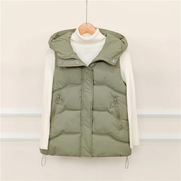 Women's nano-padded hooded vest with concealed zip placket, adjustable drawstring waist and functional zip pockets Mune Fashion