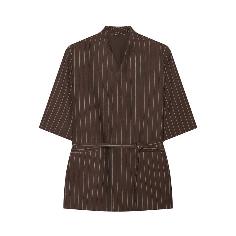 Women's Kimono Top with V-Neck, tailored tie belt and half-length sleeves Mune Fashion