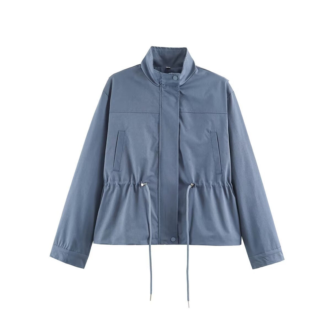 Women’s lightweight transition jacket with drawstring waist and standing collar Mune Fashion