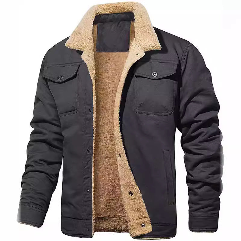 Men's non-padded canvas jacket with teddy fleece lining and shirt collar Mune Fashion