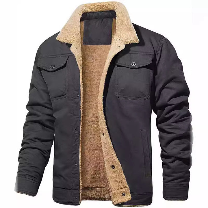 Men's non-padded canvas jacket with teddy fleece lining and shirt collar Mune Fashion