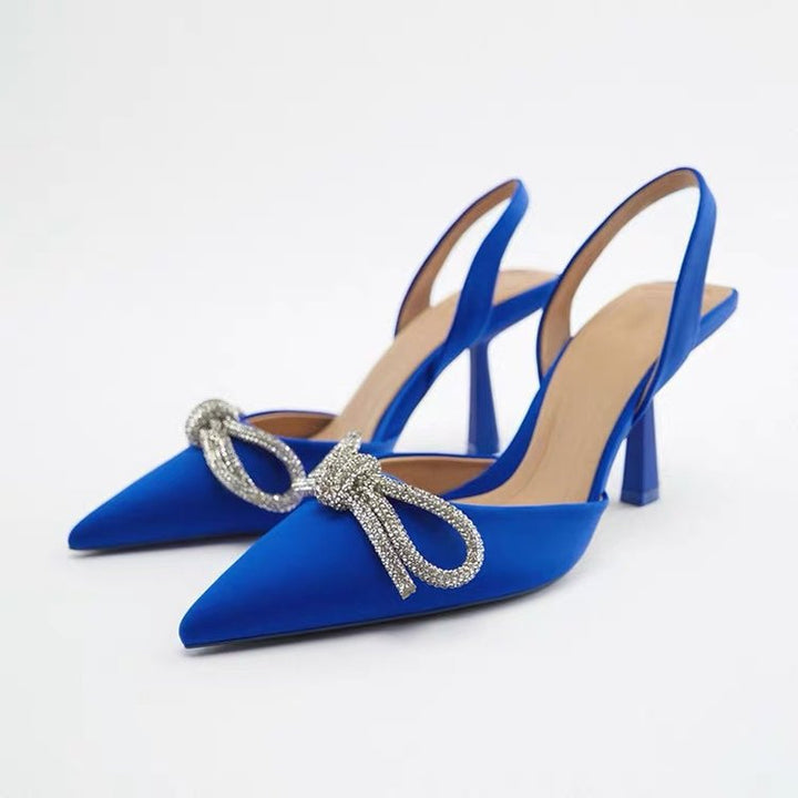 Women elegant Slingback pumps with pointed toe cap and sparkling rhinestone bow Mune Fashion