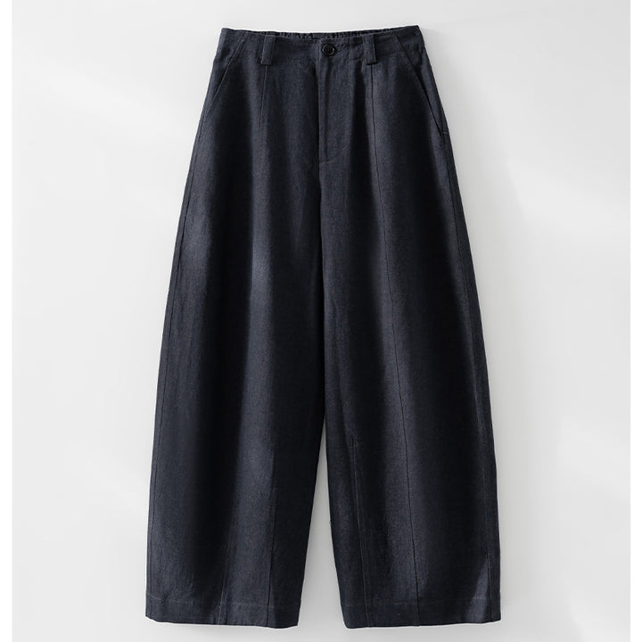 Women High-waisted wide Culotte pants made of linen blend with crease and side pockets Mune Fashion