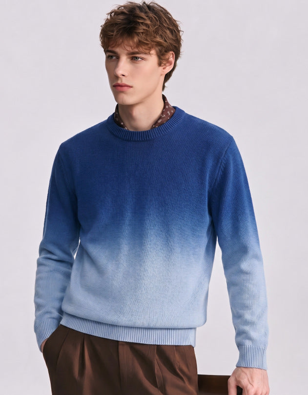 Men's fine knit sweater with dip-dye effect and round neckline Mune Fashion