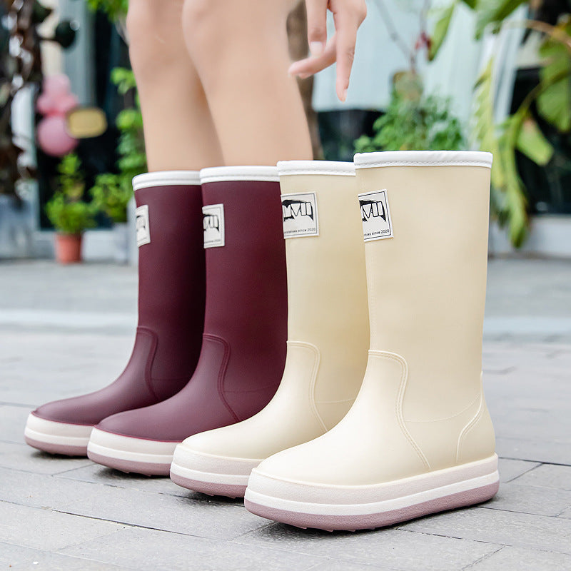 Women's Mid-Height Platform Rain Boots with Waterproof Full Rubber Construction Mune Fashion