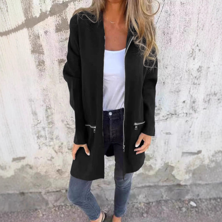 Women Longline Oversize Jacket with Full Zip and Zipper Pockets Mune Fashion