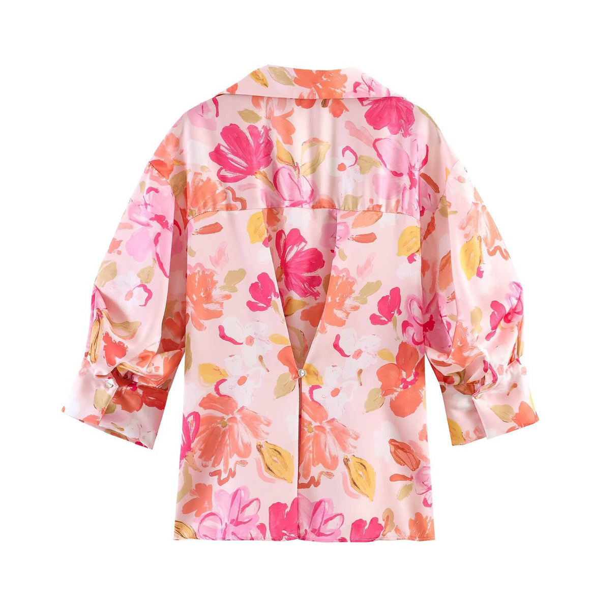 Women's loosely cut satin look blouse with shirt collar and balloon sleeves Mune Fashion