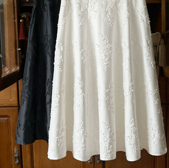Ladies Elegant Maxi Skirt with Floral Relief Mune Fashion