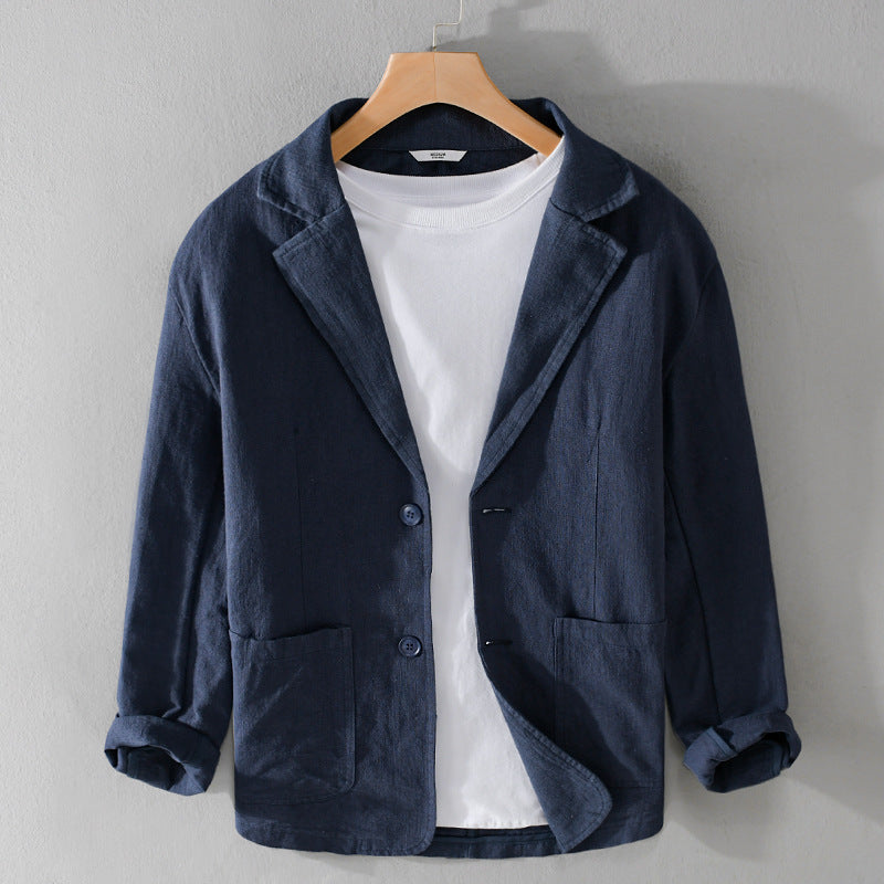 Men's casual linen blazer with classic button placket and patch pockets Mune Fashion