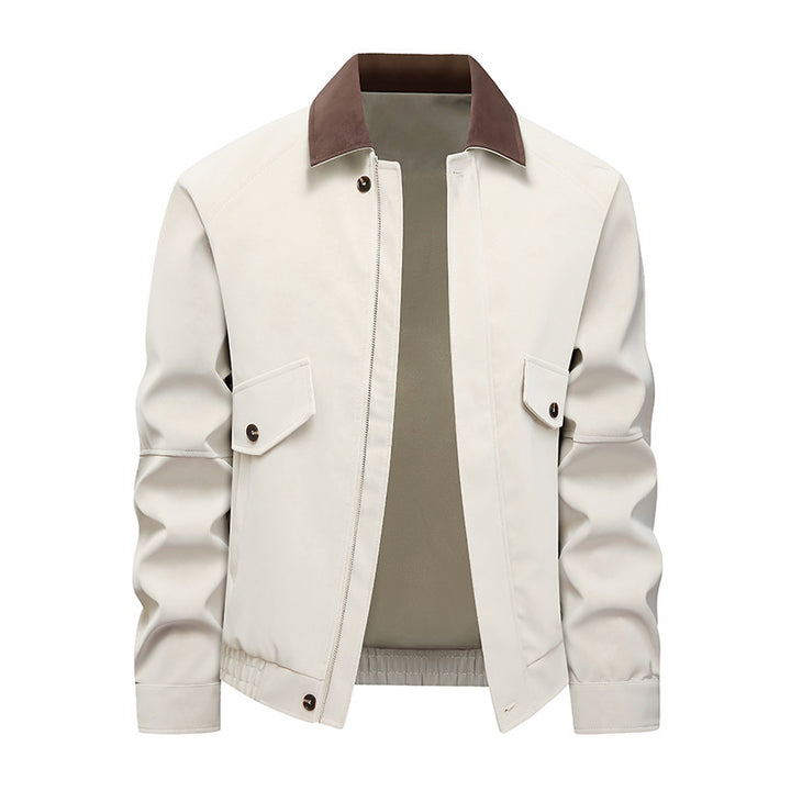 Men's short bomber jacket with suede collar, patch flap pockets & elastic hem Mune Fashion