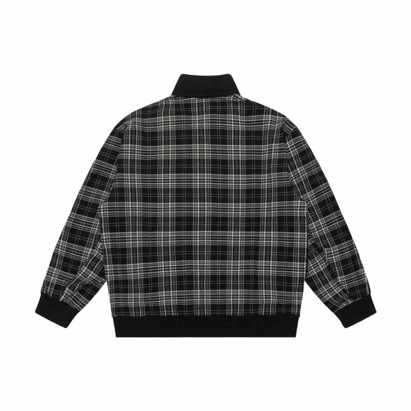 Unisex Short Cut Zip Jacket in Boxy Style with Check Arm Tape and Stand-Up Collar Mune Fashion