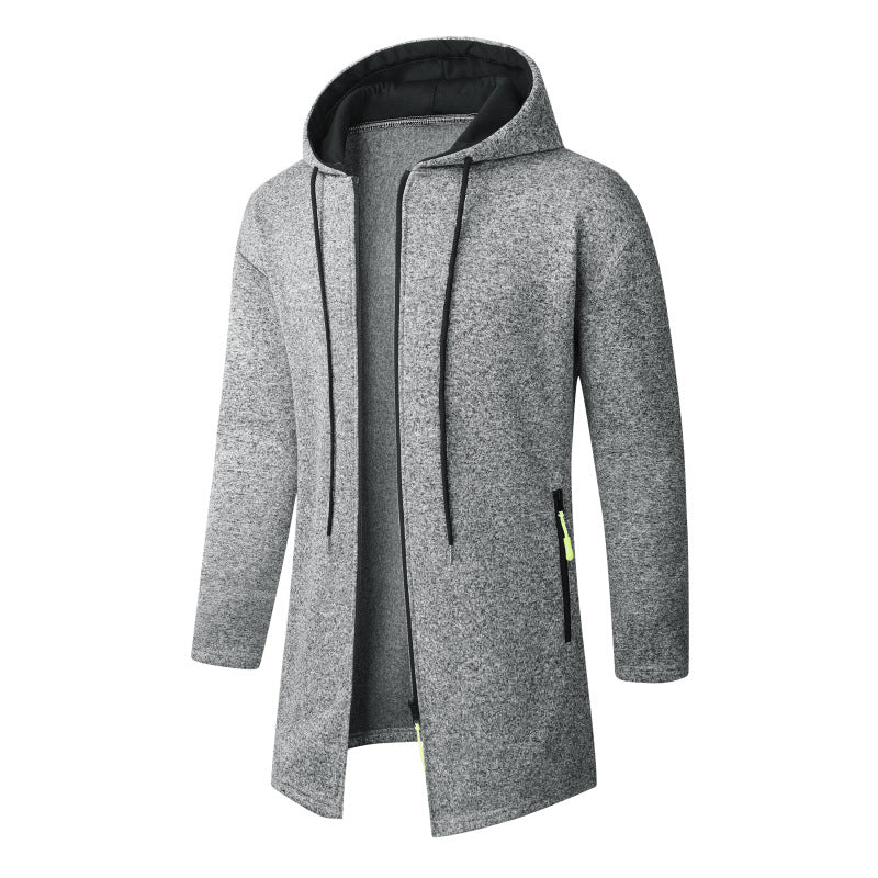 Men's Long Knit Coat with Hood, Continuous Zipper & Soft Fleece Lining Mune Fashion