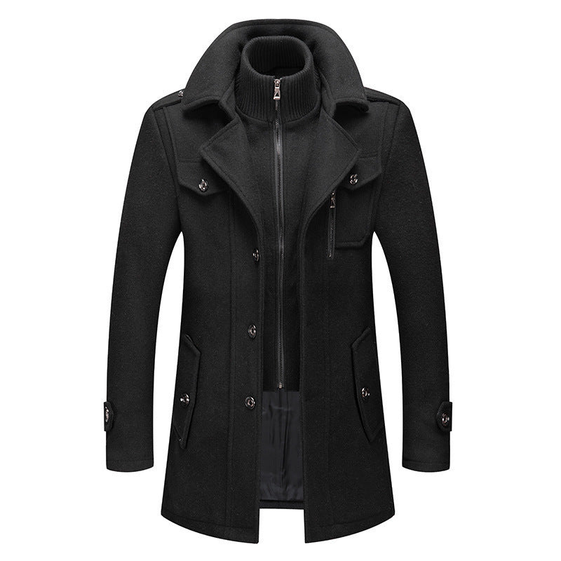 Men's elegant double-breasted wool coat with removable knit collar and concealed zipper Mune Fashion