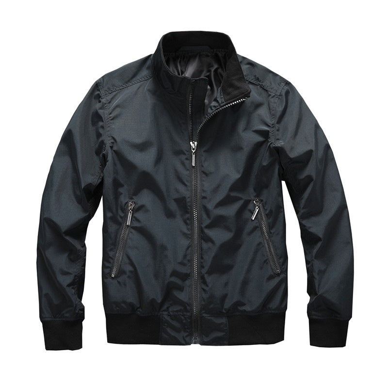 Men's Lightweight Water-Repellent Bomber Jacket with Stand Collar and Zipper Mune Fashion