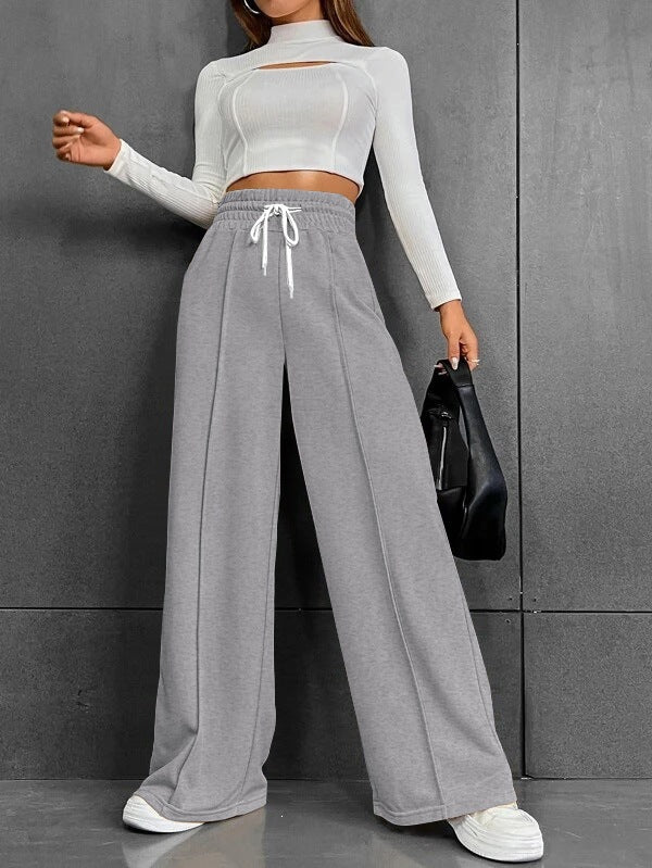 Women's wide High-Waist Palazzo jogging pants with drawstring and crease Mune Fashion