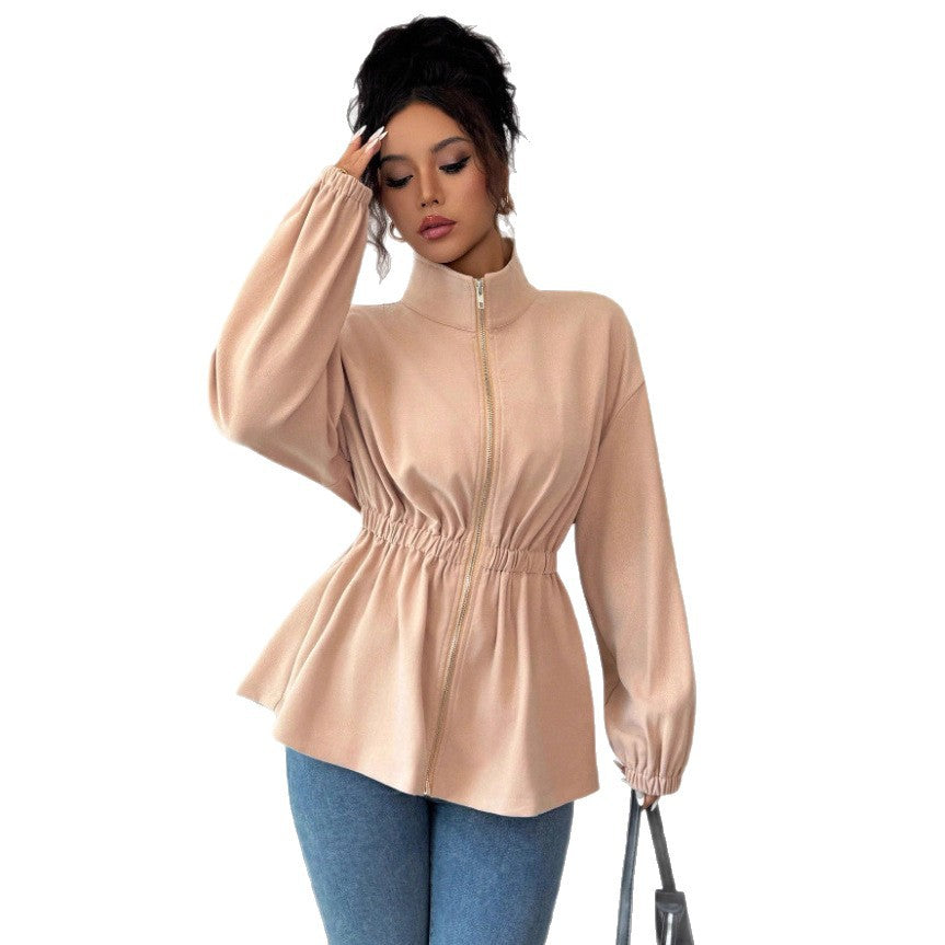 Women's Fashion Zip Jacket with Waistband