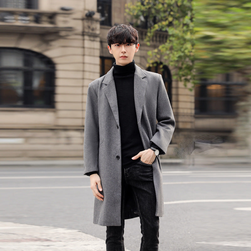 Men's Single-Breasted Wool Blend Long Coat with Slim Lapels and Minimalist Silhouette Mune Fashion