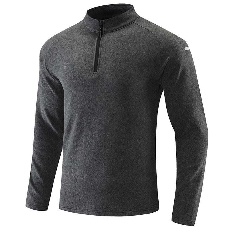 Men's Breathable Functional Long Sleeve Shirt with Stand-up Collar and Short Zipper Mune Fashion
