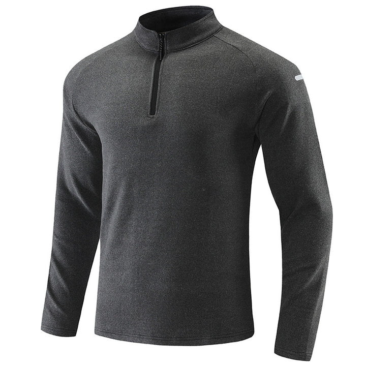 Men's Breathable Functional Long Sleeve Shirt with Stand-up Collar and Short Zipper Mune Fashion