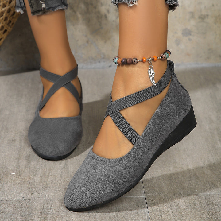 Ladies Slip-on Wedge Ballerina with Low Wedge Heel and Padded Comfort Insole Mune Fashion