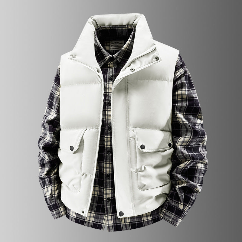 Men's Padded Quilted Vest with Utility Pockets and High Standing Collar Mune Fashion