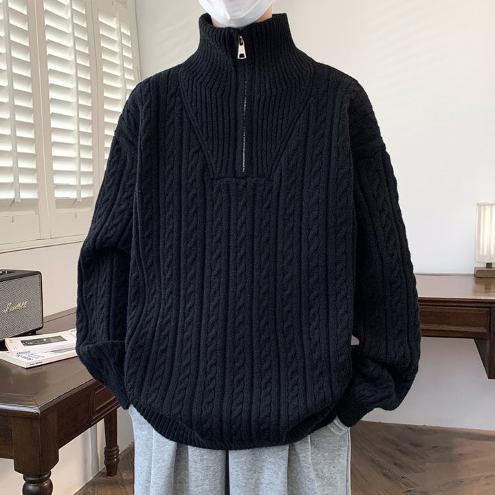 Women chunky knit sweater with stand-up collar Mune Fashion